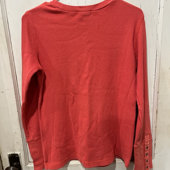 Sundance Coral Pink Waffle Knit Long Sleeve Button Cuff Thermal Top M - Picture 5 of 5